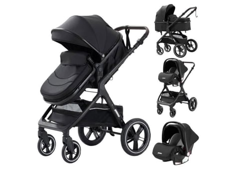 Carrinho de bebê Yazoco 3 em 1 com berço e cadeirinha para carro até 15 kg, preto