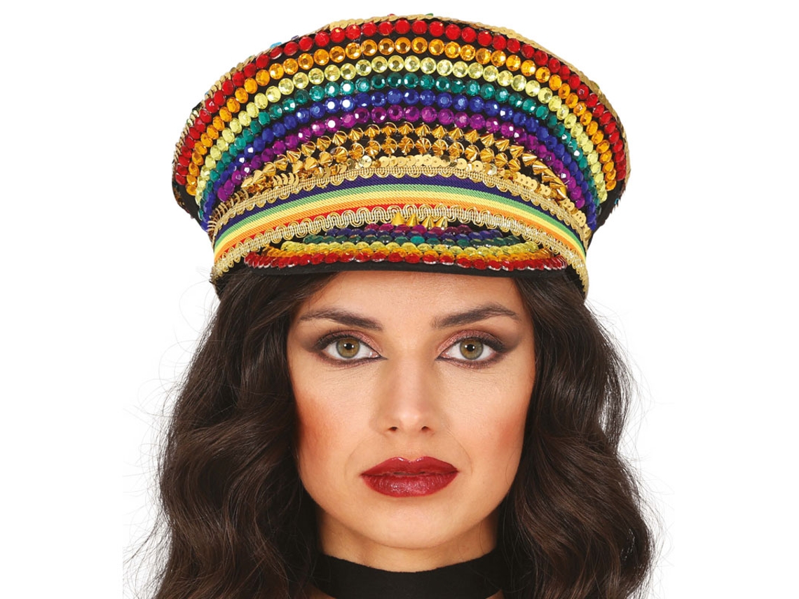 Boné de polícia multicolor com strass para adulto