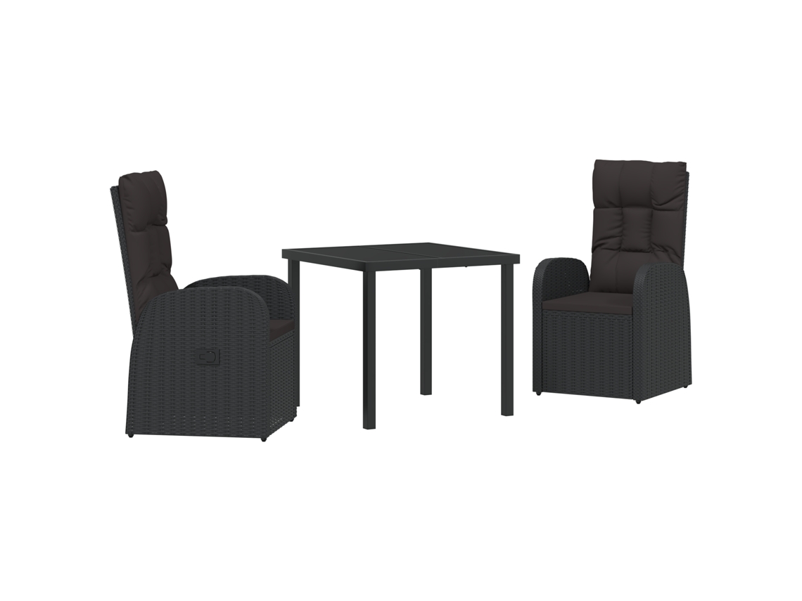 Conjunto 3 De Jantar De Jardim Com Com Almofadas Vidaxl Preto Rattan Poliéster