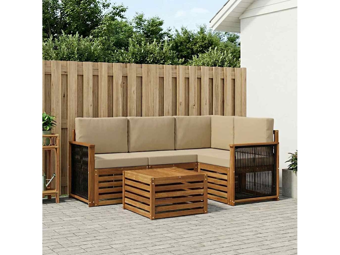 Vidaxl Conjunto De Sofás Para Exterior 5 Unid. Natural E Bege