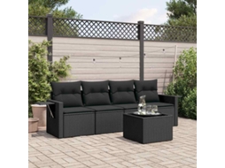 Vidaxl 5 Pcs Conjunto Sofás De Jardim Com Almofadões Vime Pe Preto