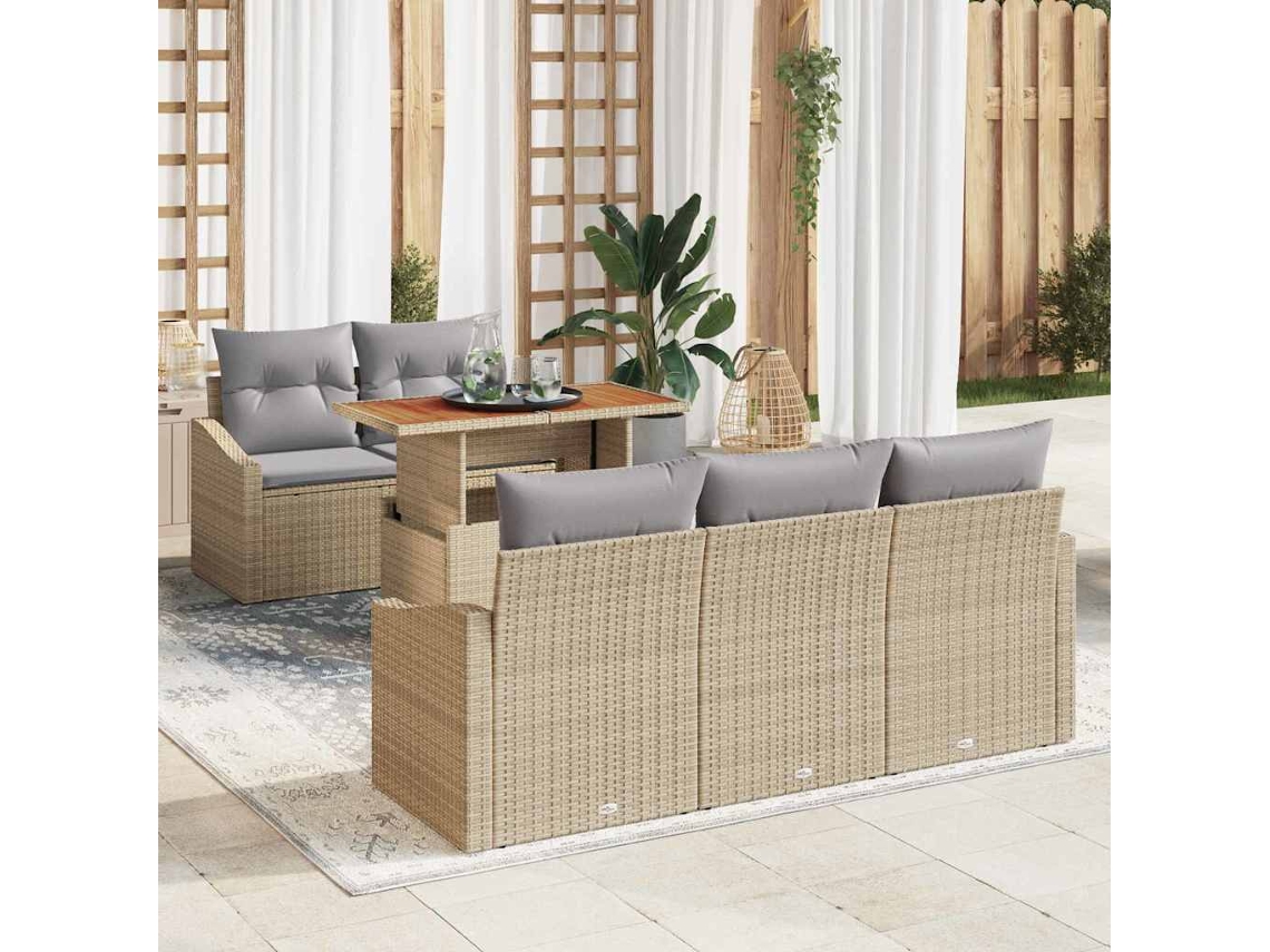 Vidaxl Conjunto De Sofá De Jardim 6 Unid. Bege E Cinza