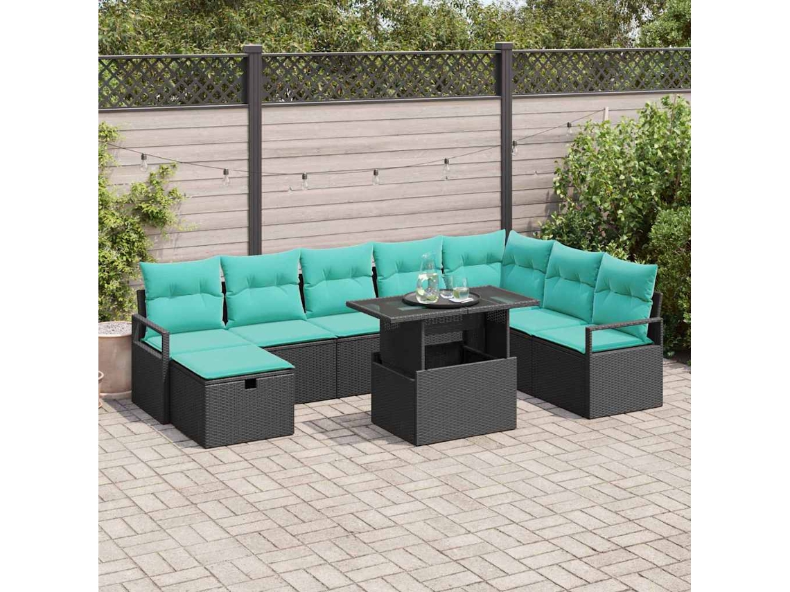 Vidaxl Conjunto De Sofá De Jardim 9 Unid. Vime Pe