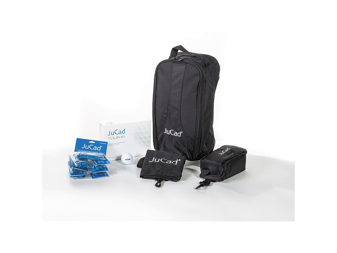 Set saco de golfe nº 1 - saco de sapatos, capa de chuva, toalha, 12 bolas de golfe e 90 tees JuCad JR2 JRC JST