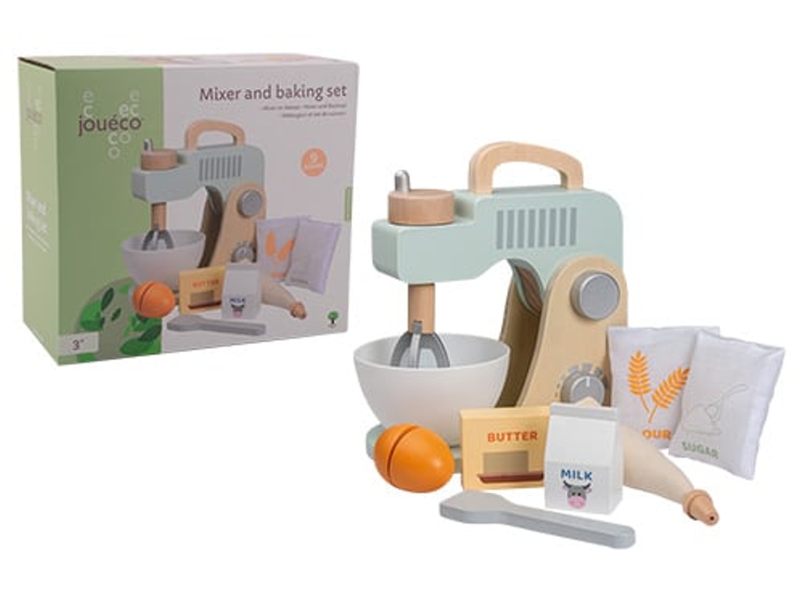 Conjunto De Cozinha De Brinquedo Jouéco Com Batedeira E Conjunto Para Assar Em Madeira 10 Peças Sustentáveis