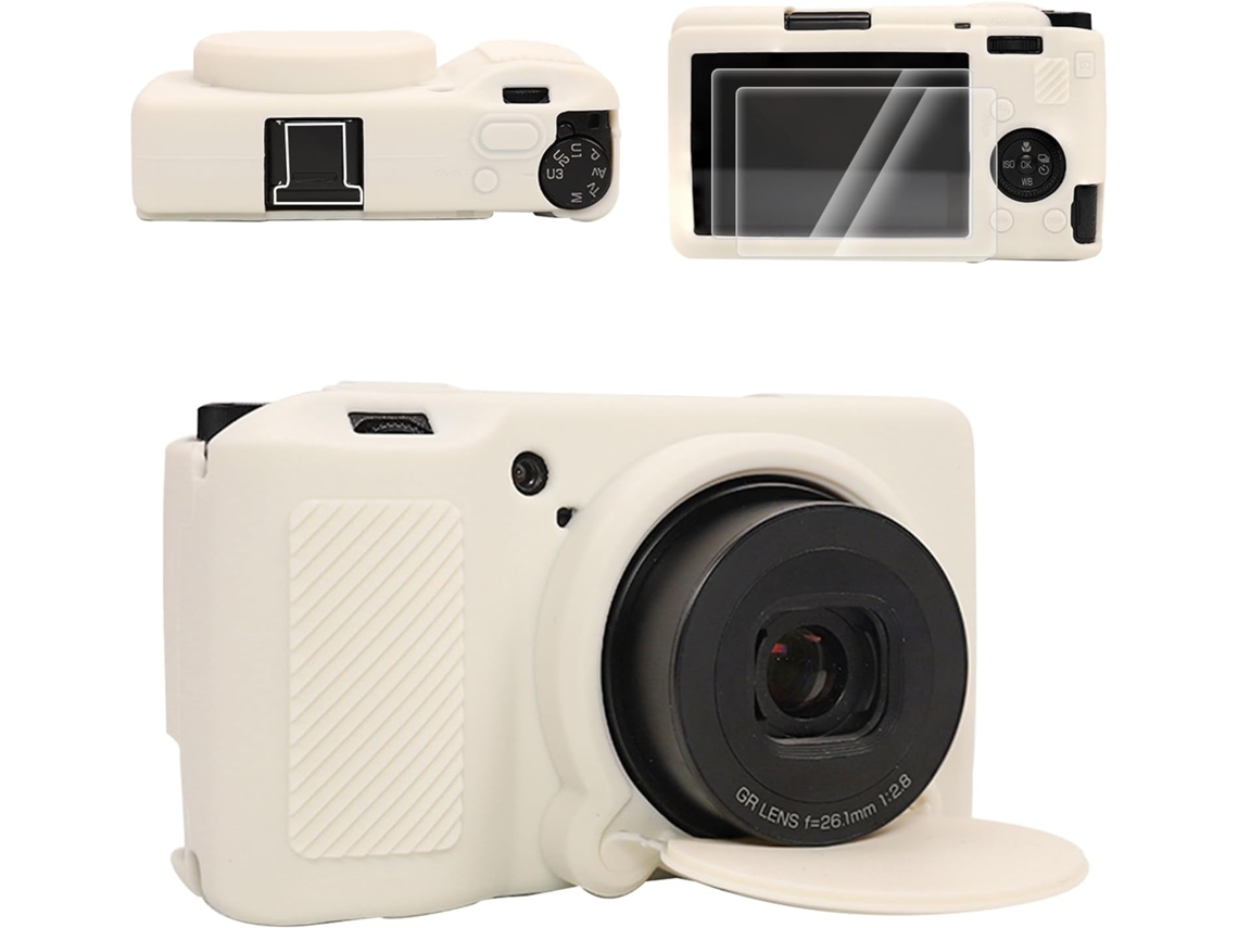 Capa Protetora De Silicone Antirriscos Para Ricoh Griii/griii X Inclui 2 Protetores De Tela Branco Nebuloso Digitallab