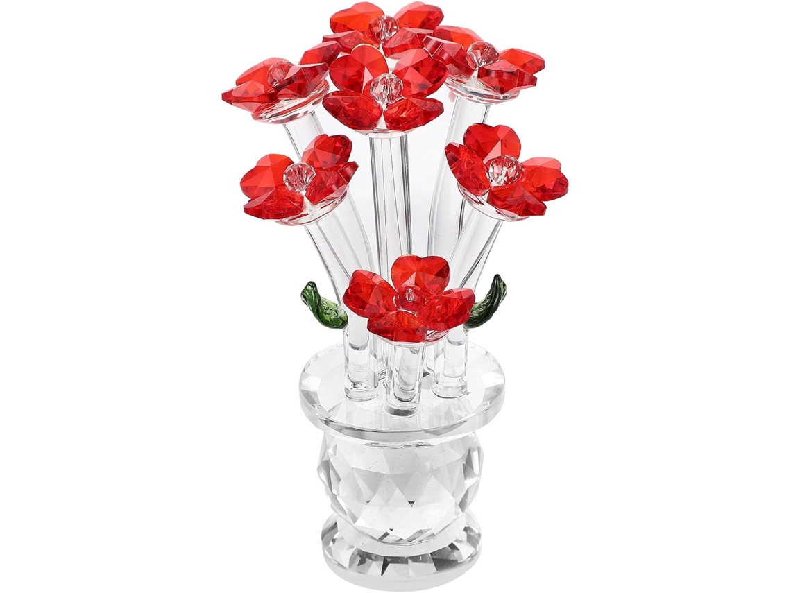 Estatueta Decorativa Vermelha Cristal Ornamento Elegante Refinado Decoração Escritório Rosa Casa GOKOCO