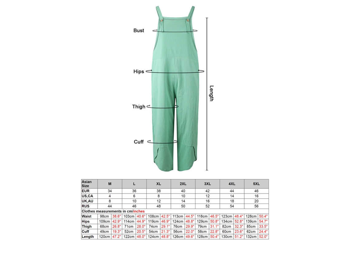 Macacão Feminino Plus Size Sem Mangas de Algodão com Bolsos e Pernas Largas Ajustáveis