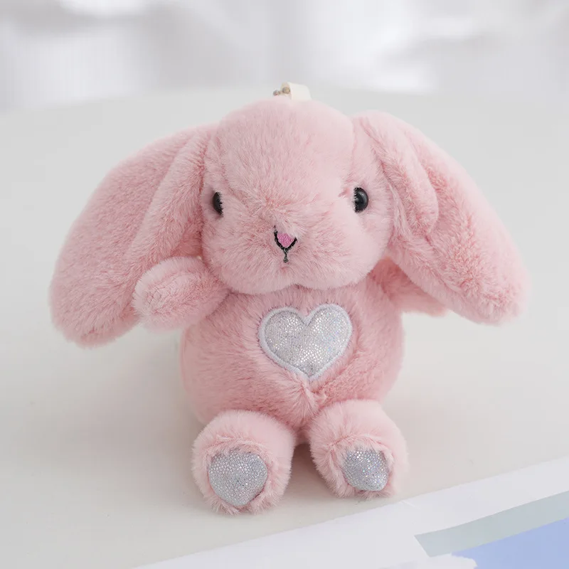 Chaveiro de Pelúcia Fofo em Formato de Coração com Coelhinho Sentado, Enfeite de Mesa. MDUG (rosa)