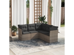 Vidaxl 5 Pcs Conjunto Sofás De Jardim C/ Almofadões Vime Pe Cinzento