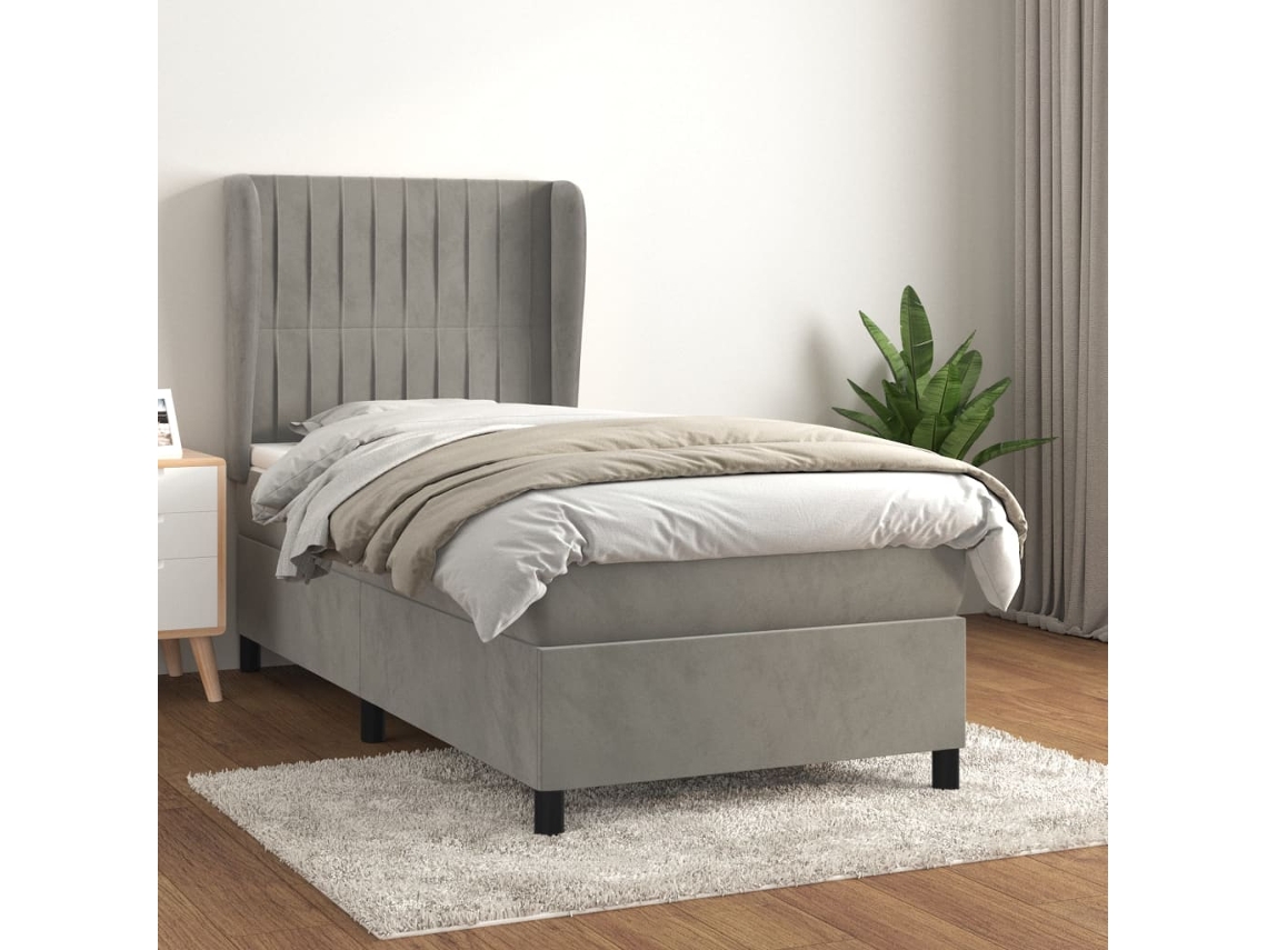 Vidaxl Cama Com Molas/colchão 90x190 Cm Veludo Cinza-claro