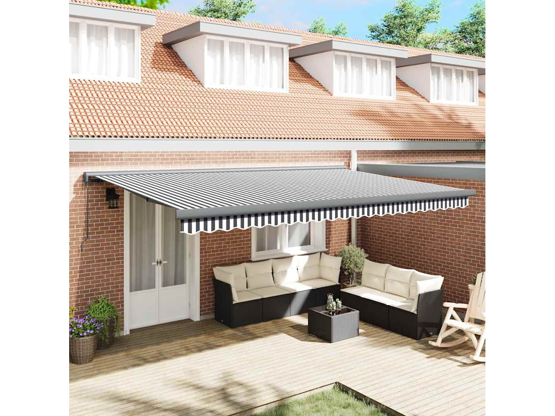 Vidaxl Toldo Retrátil 5x3 M Tecido E Alumínio Antracite E Branco