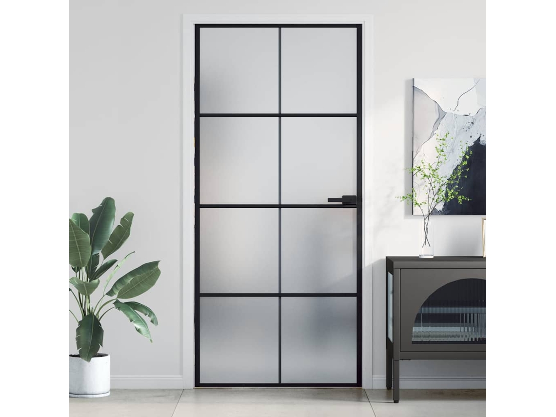 Vidaxl Porta Interior 93x201,5 Cm Vidro Temperado E Alumínio Preto