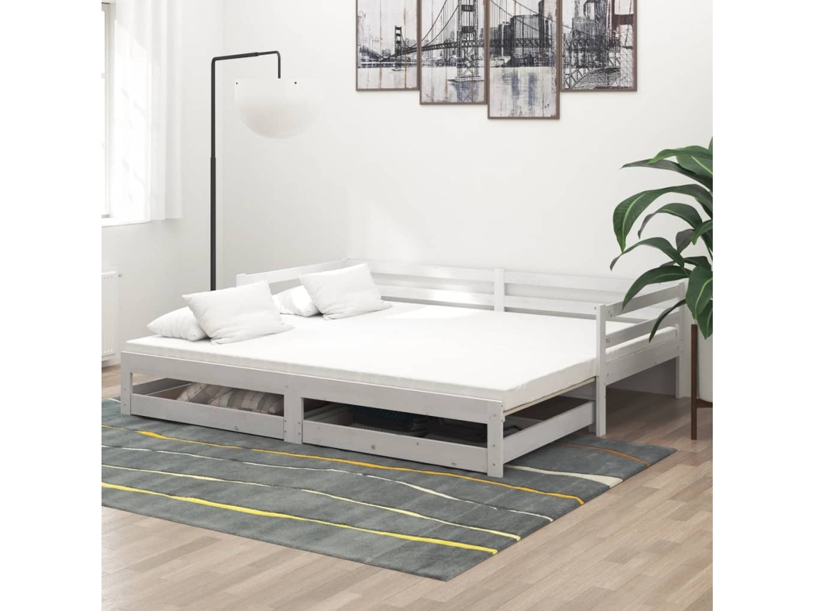 Vidaxl Estrutura Sofá-cama De Puxar 2x(90x200) Cm Pinho Maciço Branco