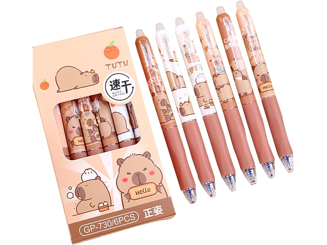 Canetas Em Gel Fofas – 6 De Tinta Capivara, Caneta Formato Animal