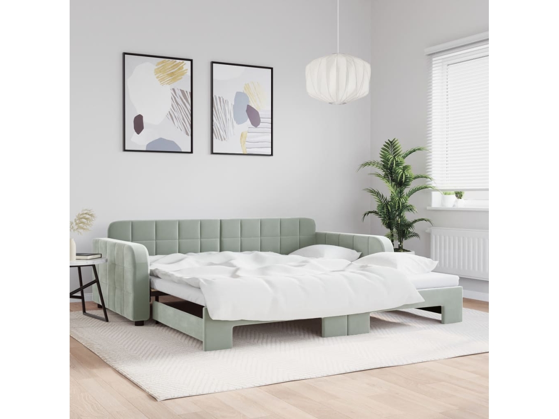 Vidaxl Sofá-cama Com Gavetão 100x200 Cm Veludo Cinzento-claro