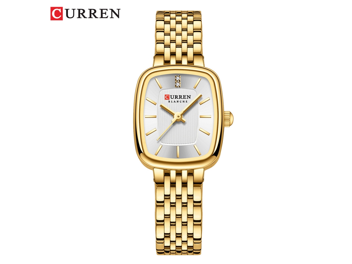 Relógio Feminino Elegante, Design Quadrado, Pulseira de Aço, Simples e Casual. MDUG (pulseira Dourada, Caixa Dourada, Mostrador Branco)
