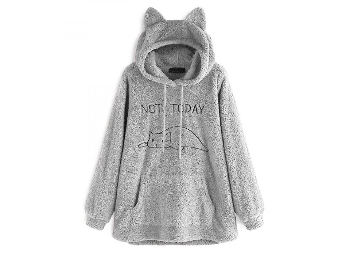 Moletom de Pelo Nova Line com Orelhas de Gato Feminino Inverno Oversized Duas Faces Cinza M Bxs S/MARCA