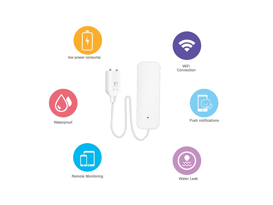 Sensor de Vazamento de Água Wifi Tuya Smart Life App Controle Remoto Alerta de Inundação Residencial