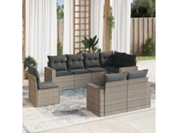 Vidaxl 8 Pcs Conjunto Sofás De Jardim C/ Almofadões Vime Pe Cinzento