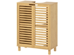Móvel Para Lavatório Pousar De Bambu Com Prateleira Ajustável Para Com Ou Sem Pedestal 60x30x80 Cm Madeira