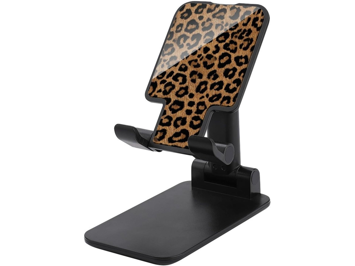Suporte Para Celular Clássico Com Estampa De Leopardo E Bolinhas Pretas Sobre Fundo Marrom, Dobrável E Ajustável Para