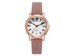 Relógio Feminino Clássico de Pulso com Mostrador Redondo de Quartzo e Pulseira de Couro Pu Rosa