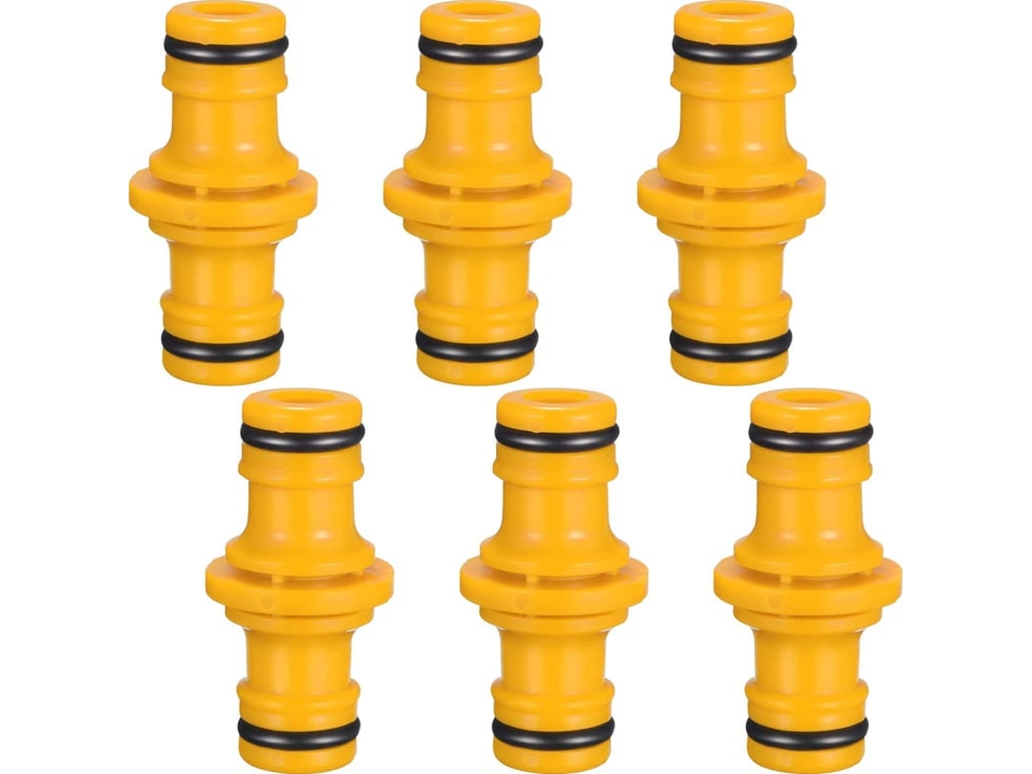 6 Conectores Duplos Macho Para Juntar Mangueira De Jardim (amarelo) - Diâmetro 16mm