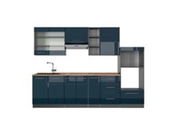 Cozinha Fame-Line, 280 cm, Carvalho PT, Azul escuro brilhante/Antracite, VICCO