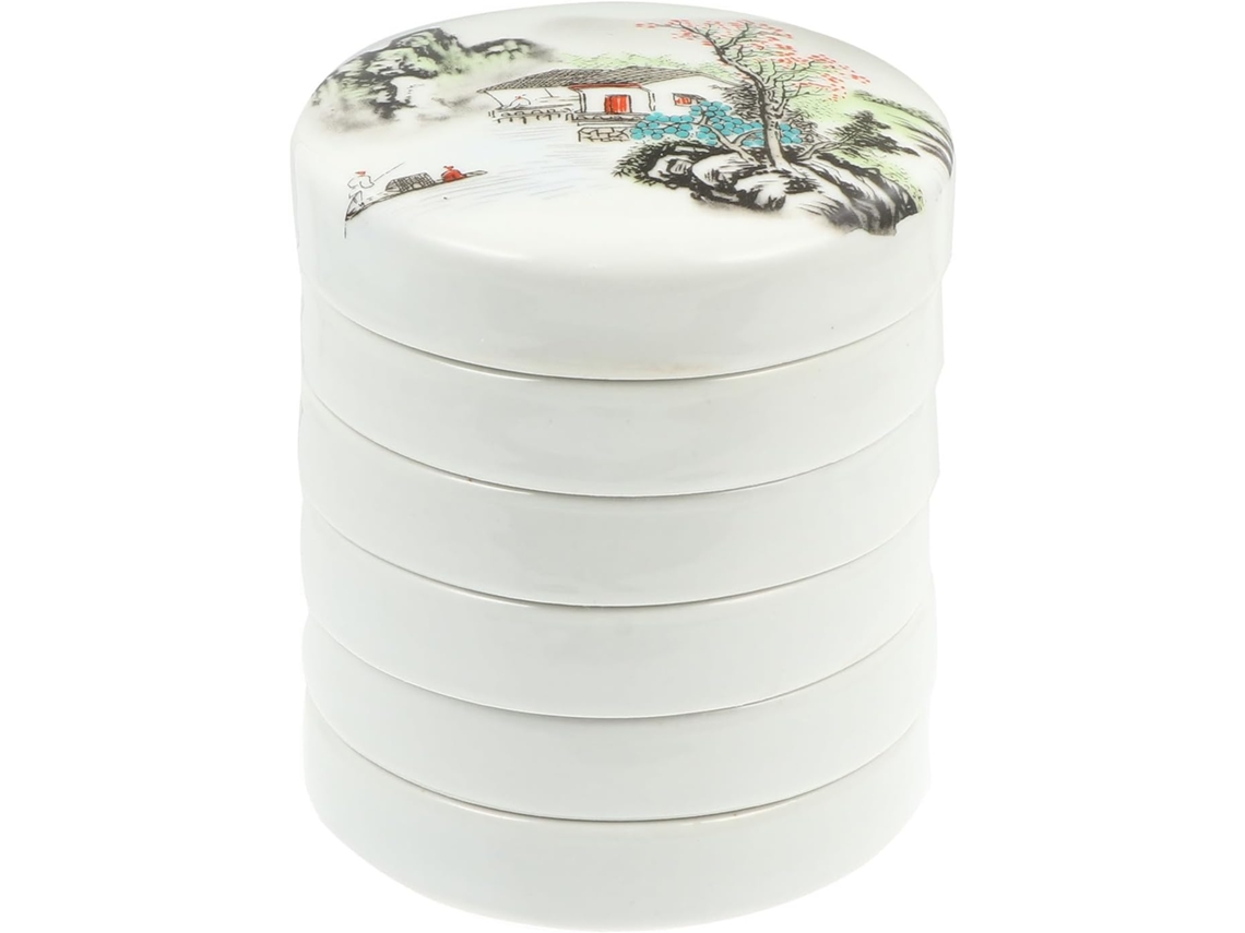 Paleta de Pintura Cerâmica com 5 Camadas e Tampa, Porcelana Branca, Baixa Absorção Água Fácil CHABERLU