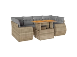 Conjunto de 7 Sofás para Jardim com Almofadões Vime Pe Bege MAISON EXCLUSIVE (7 pcs)