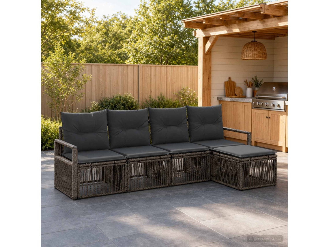 Vidaxl Conjunto De Sofá De Jardim 4 Unid. Cinzento Vime Pe