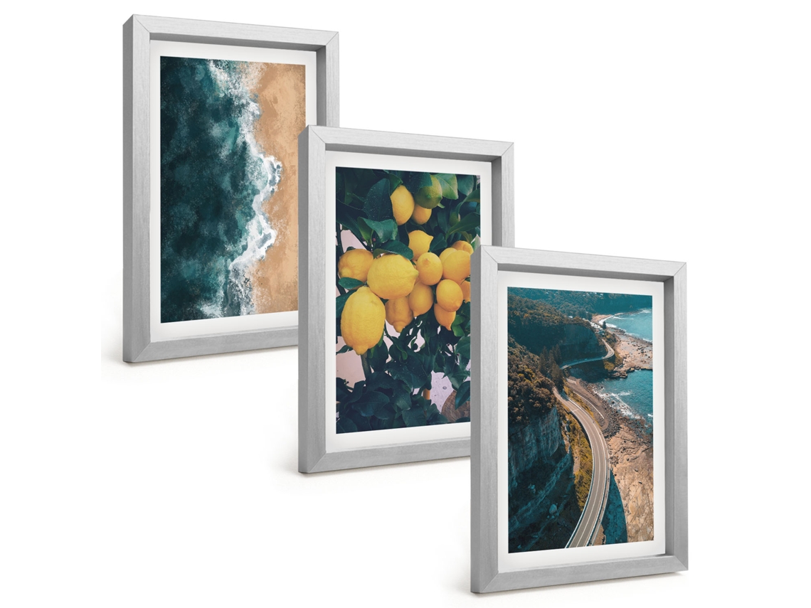 Composição De Quadros Praia, Limões E Montanhas Espelharte (3 Peças 20x30 Cm)