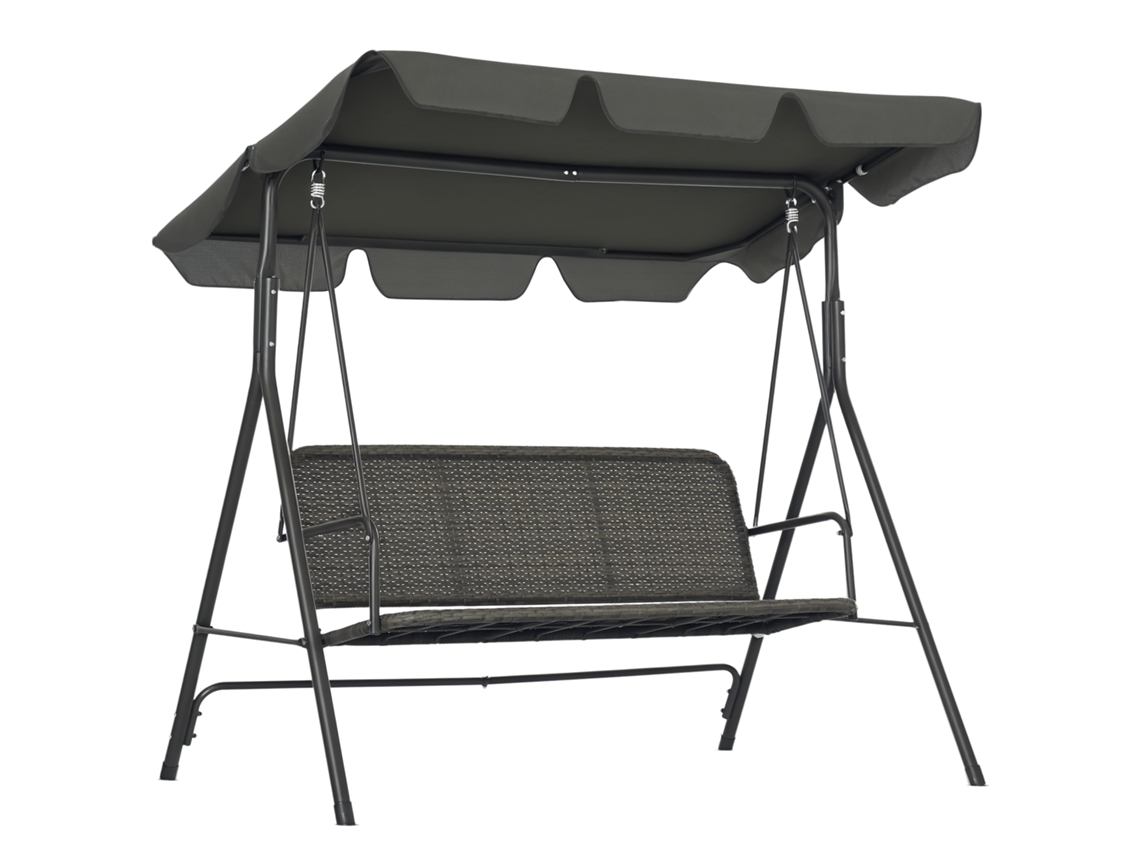 Balanço Jardim Três Lugares com cobertura regulável, rattan, cinza escuro QINGYU TECH