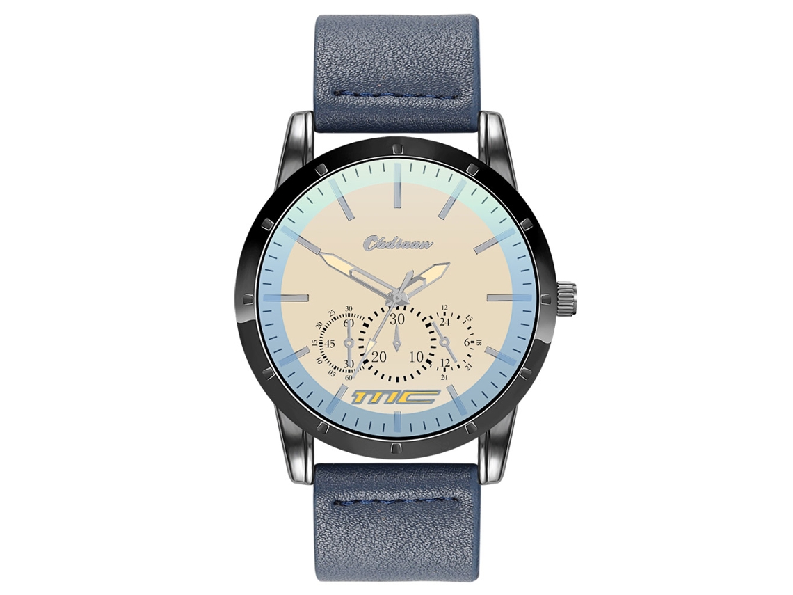 Reloj De Cuarzo Para Hombre Con Correa De Cuero Pu, Dial De Tres Ojos, Diseño Fashion