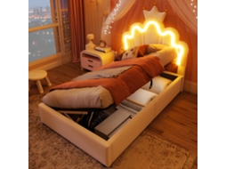 Cama Princesa 90x200 Com Led E Baú Hidráulico