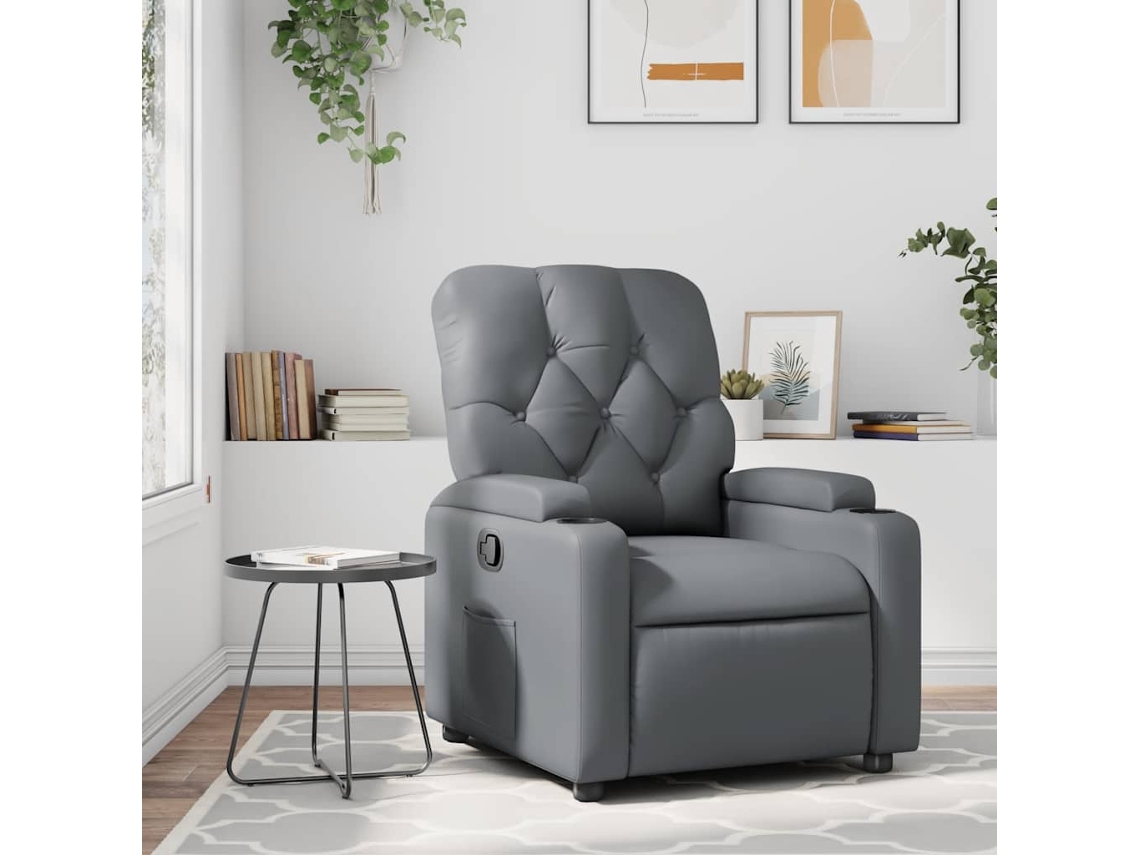 Vidaxl Poltrona Reclinável Couro Artificial Cinzento
