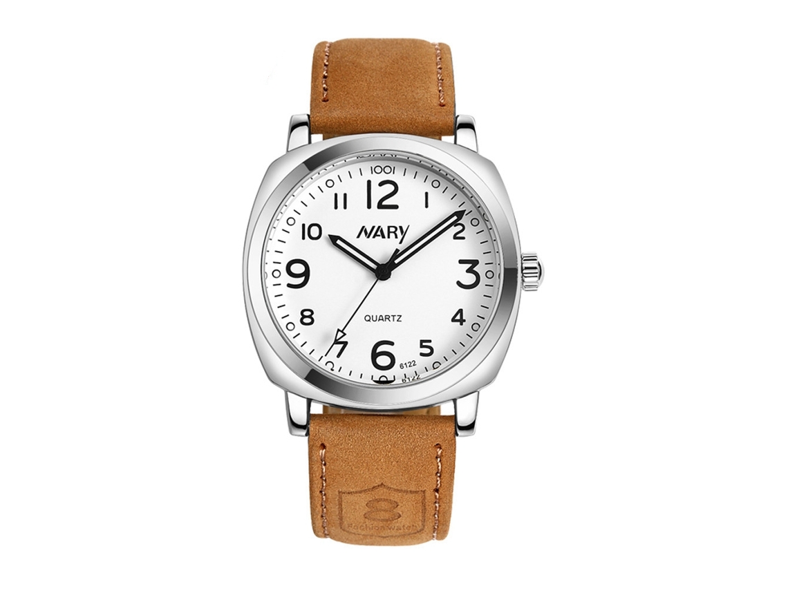 Relógio de pulso masculino à prova d'água com movimento de quartzo e pulseira de couro PU (branco)