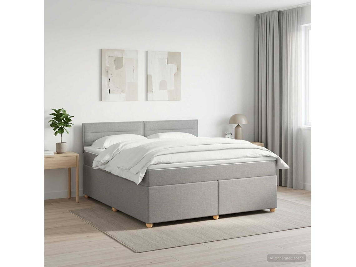 Vidaxl Cama Box Spring Com Colchão Cinzento-claro 160 X 200 Cm Tecido