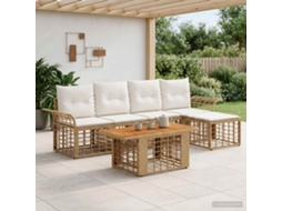 Vidaxl Conjunto De Sofá De Jardim 6 Unid. Natural E Branco Creme