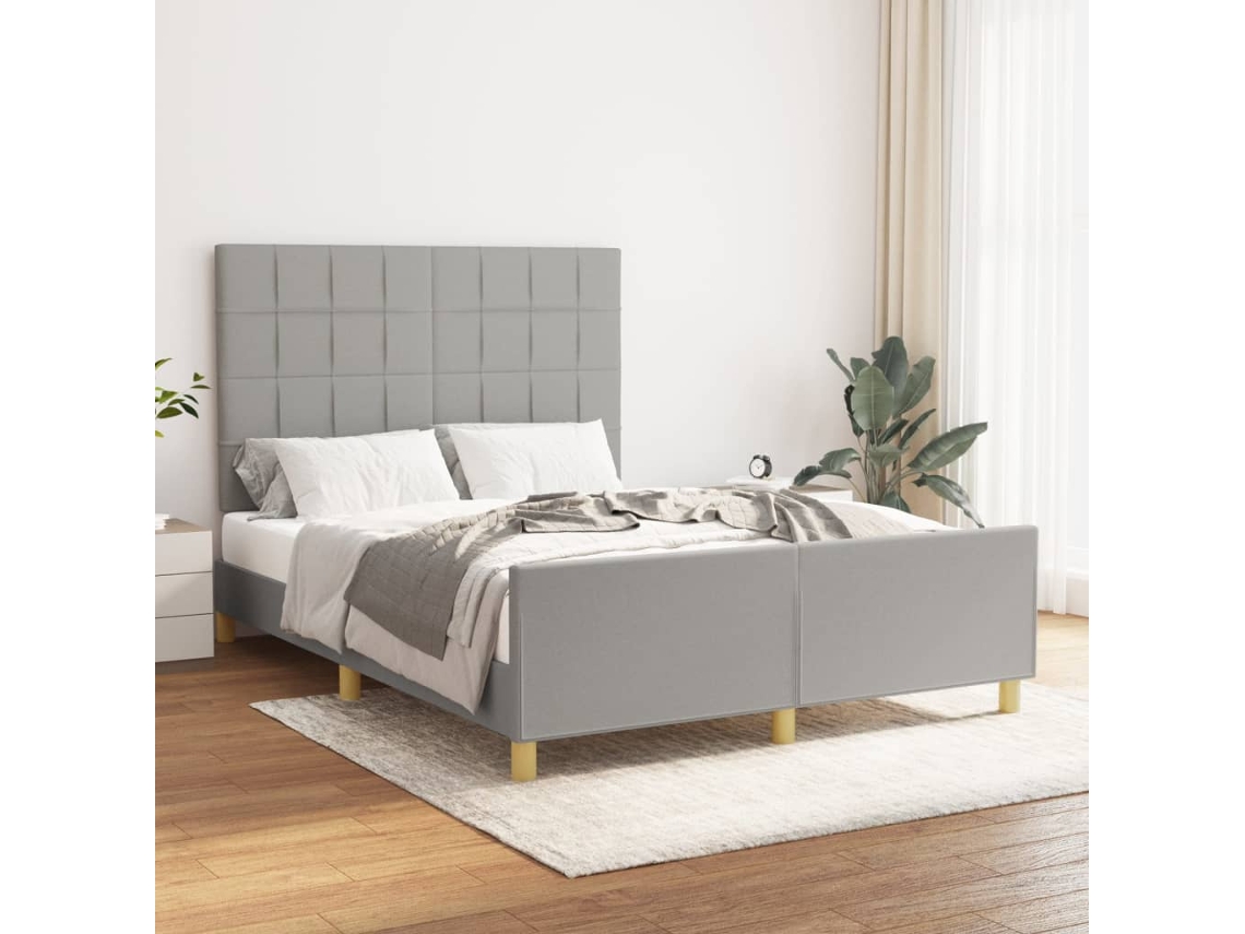Estrutura De Cama Sem Colchão 140x200 Cm Tecido Cinzento-claro