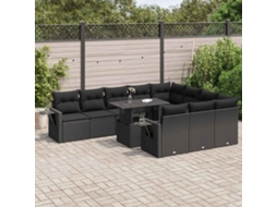 Vidaxl 11 Pcs Conjunto Sofás De Jardim C/ Almofadões Vime Pe Preto