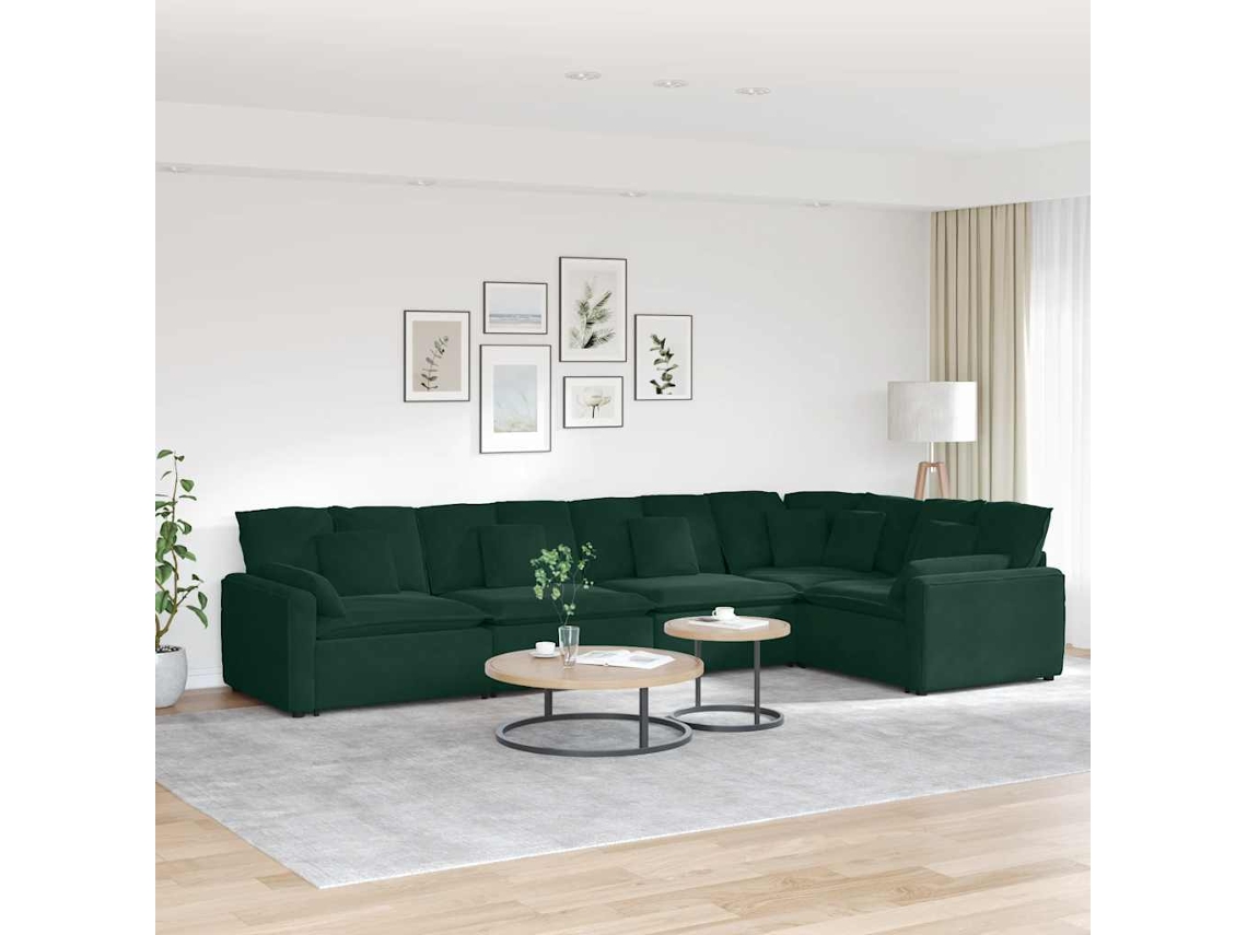 Vidaxl Sofá Modular Com Almofadas Veludo Verde-escuro