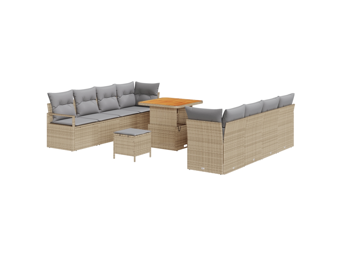 Conjunto 11 Conjunto De Sofá De Jardim Vidaxl Bege Vime Pe (232,5 X 62 X 85 Cm)