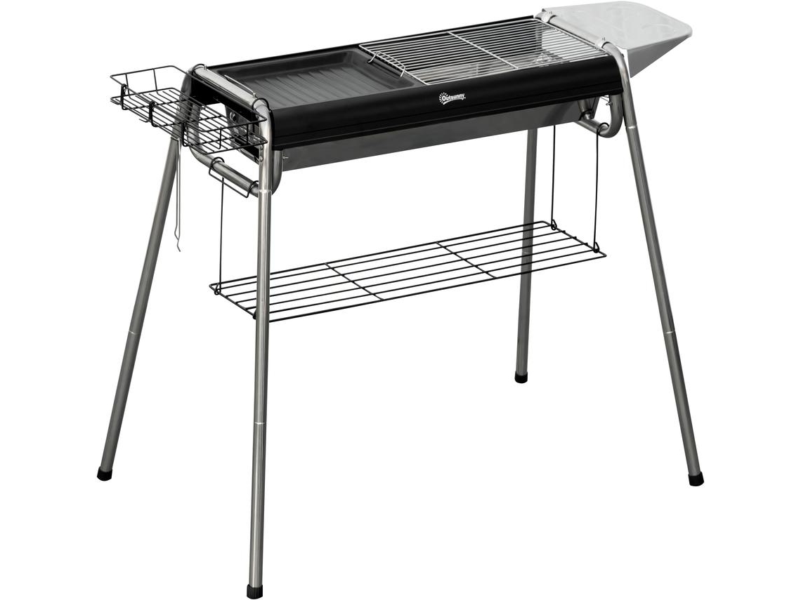 Barbecue A Carvão Aço Inoxidável E Ferro Fundido Cor Preto 96x61x72 Cm Outsunny