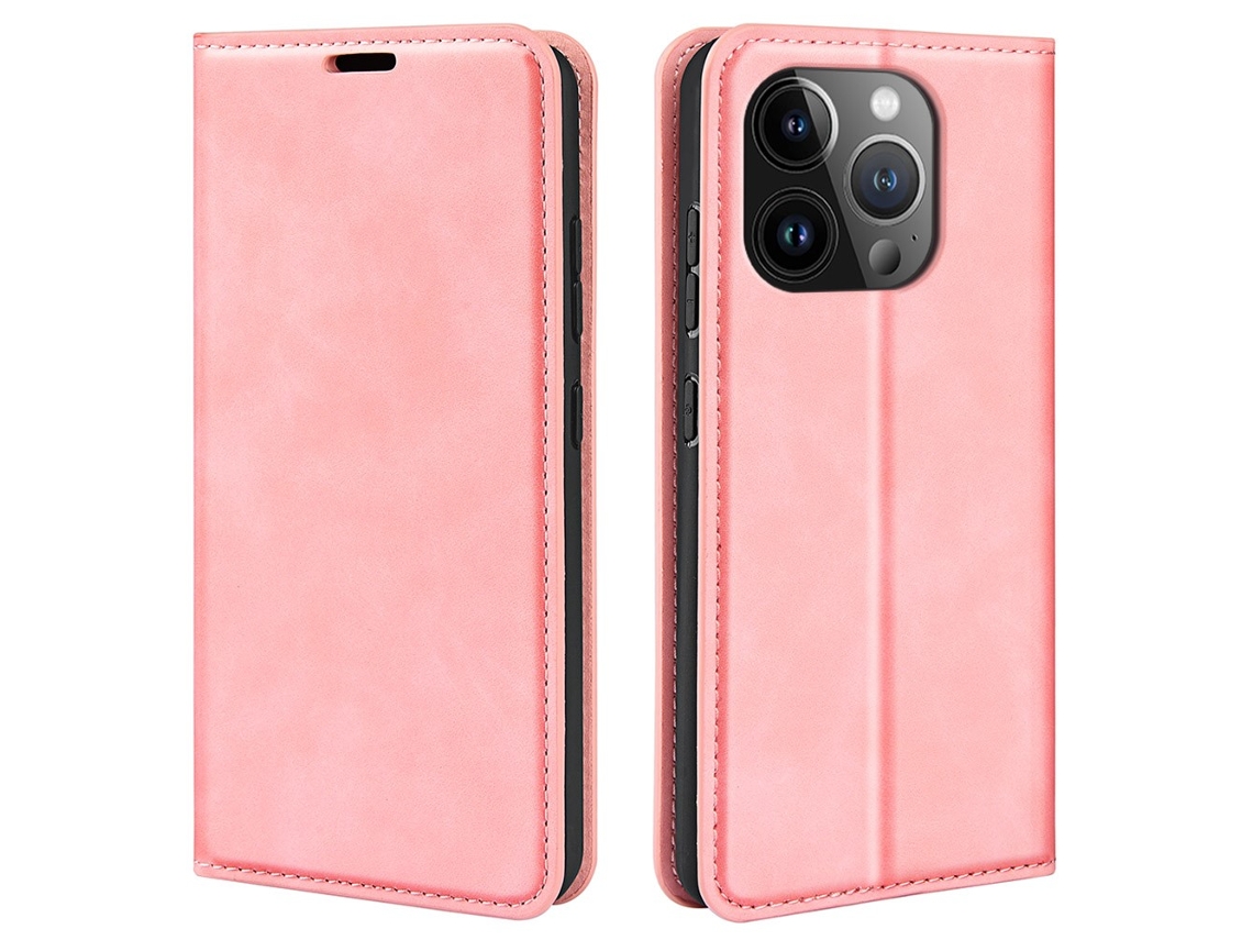 Capa Quedas Para Iphone 15 Pro Pele Sintética Rosa