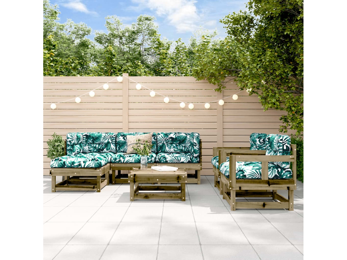 Vidaxl 7 Pcs Conjunto Lounge De Jardim Madeira De Pinho Impregnada