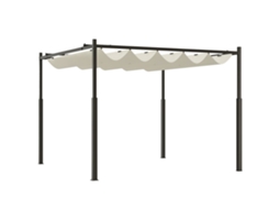 Pérgola gazebo 3x3m com cobertura retrátil, 8 parafusos e 8 estacas, poliéster 180g e metal, branco creme CHEZMOI | CHEZMOI