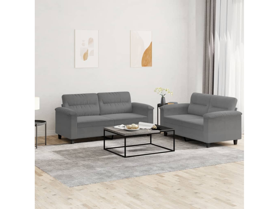 Vidaxl 2 Pcs Conj. Sofás C/ Almofadões Tecido Microfibra Cinza-escuro