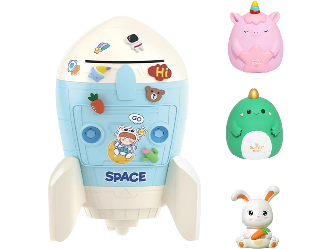Cofrinho Foguete Espacial, Cofrinho Fofo Para Crianças, Cofrinho Para Moedas E Dinheiro Aquaforge (foguete Azul)